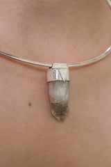 Australian Chlorite Phantom Quartz Point Stack Pendant, Organic Textured Sterling Silver, Heart Chakra, Virgo, Emotional Healing,Unique Gift