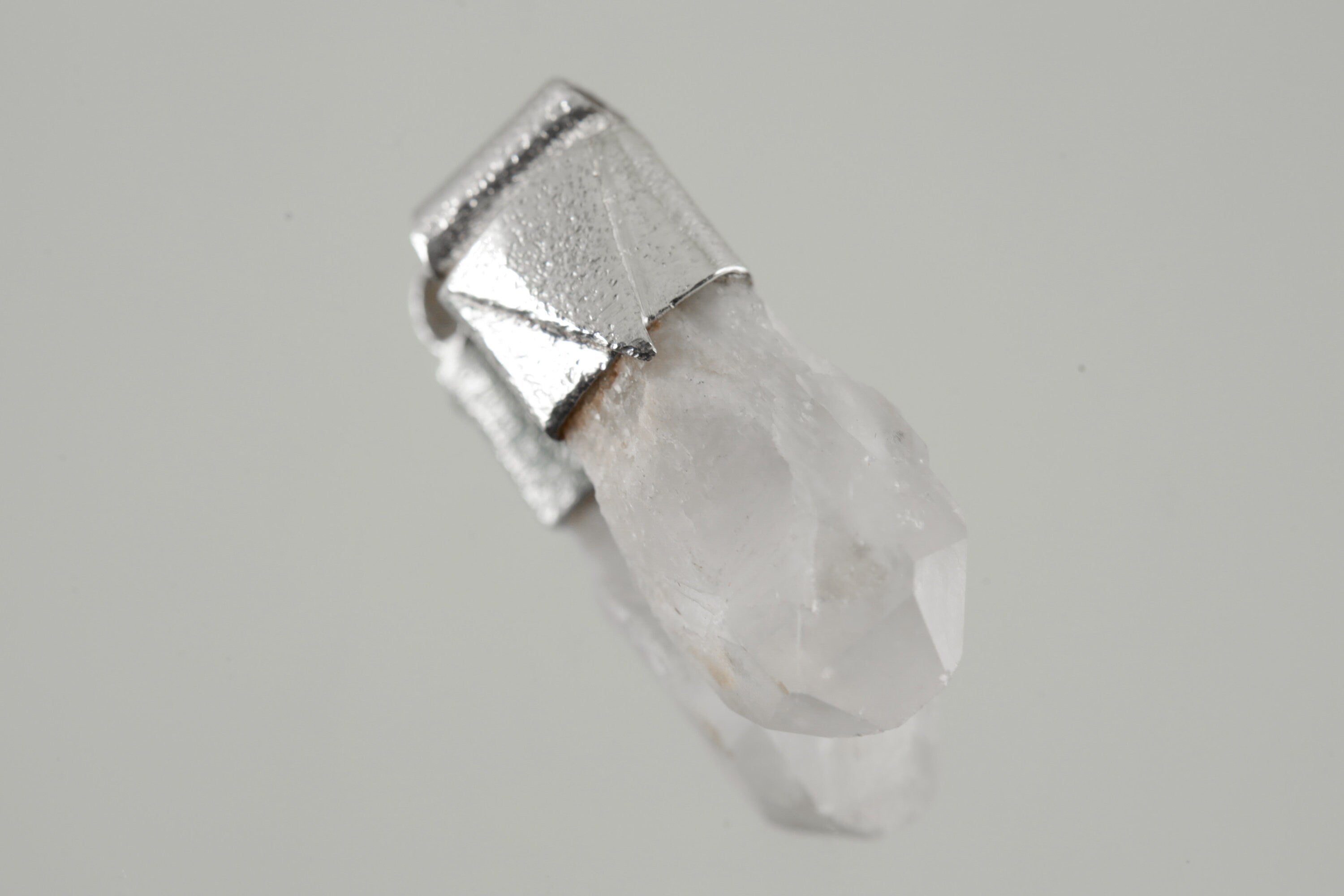 Australian Drusy White Phantom Quartz Point Stack Pendant, Organic Textured 925 Sterling Silver, Crown Chakra, Capricorn Zodiac, Unique Gift