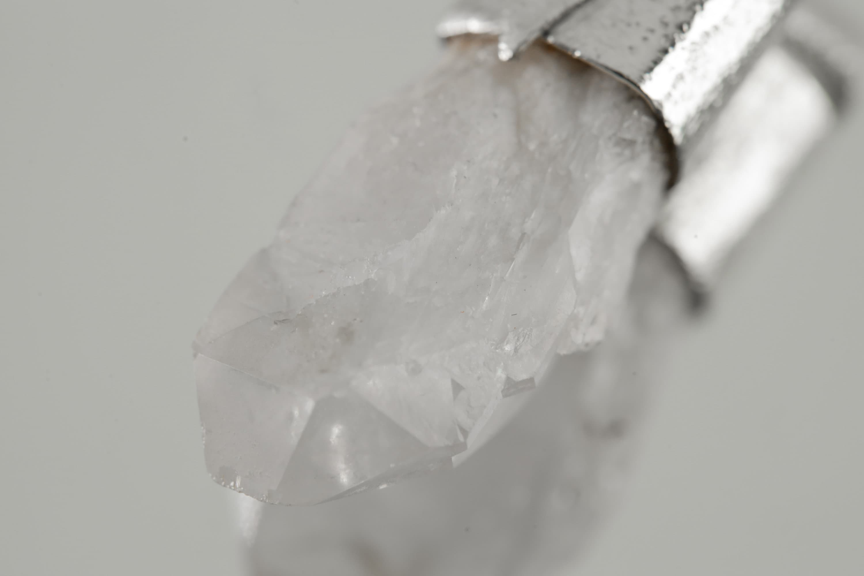 Australian Drusy White Phantom Quartz Point Stack Pendant, Organic Textured 925 Sterling Silver, Crown Chakra, Capricorn Zodiac, Unique Gift