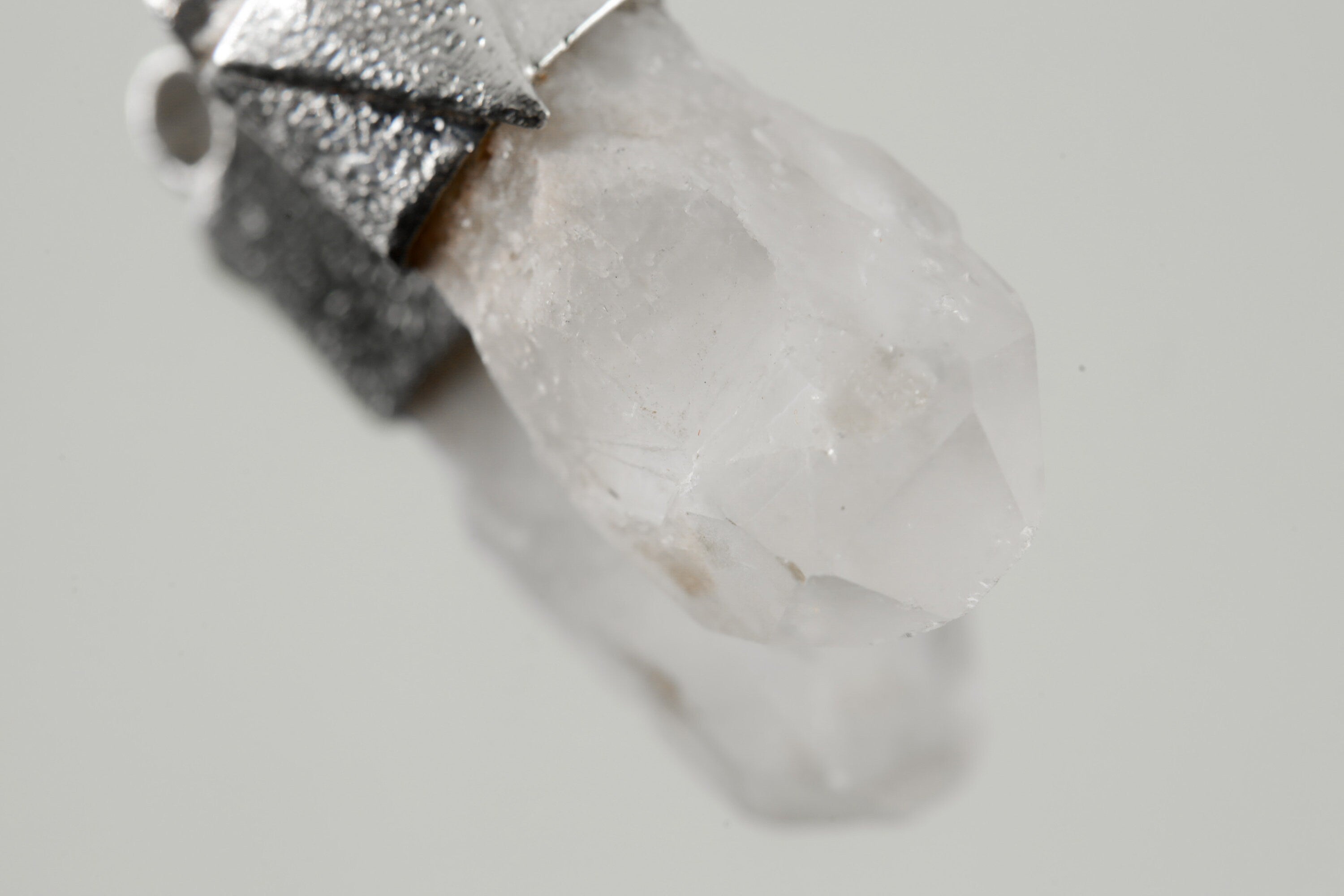 Australian Drusy White Phantom Quartz Point Stack Pendant, Organic Textured 925 Sterling Silver, Crown Chakra, Capricorn Zodiac, Unique Gift