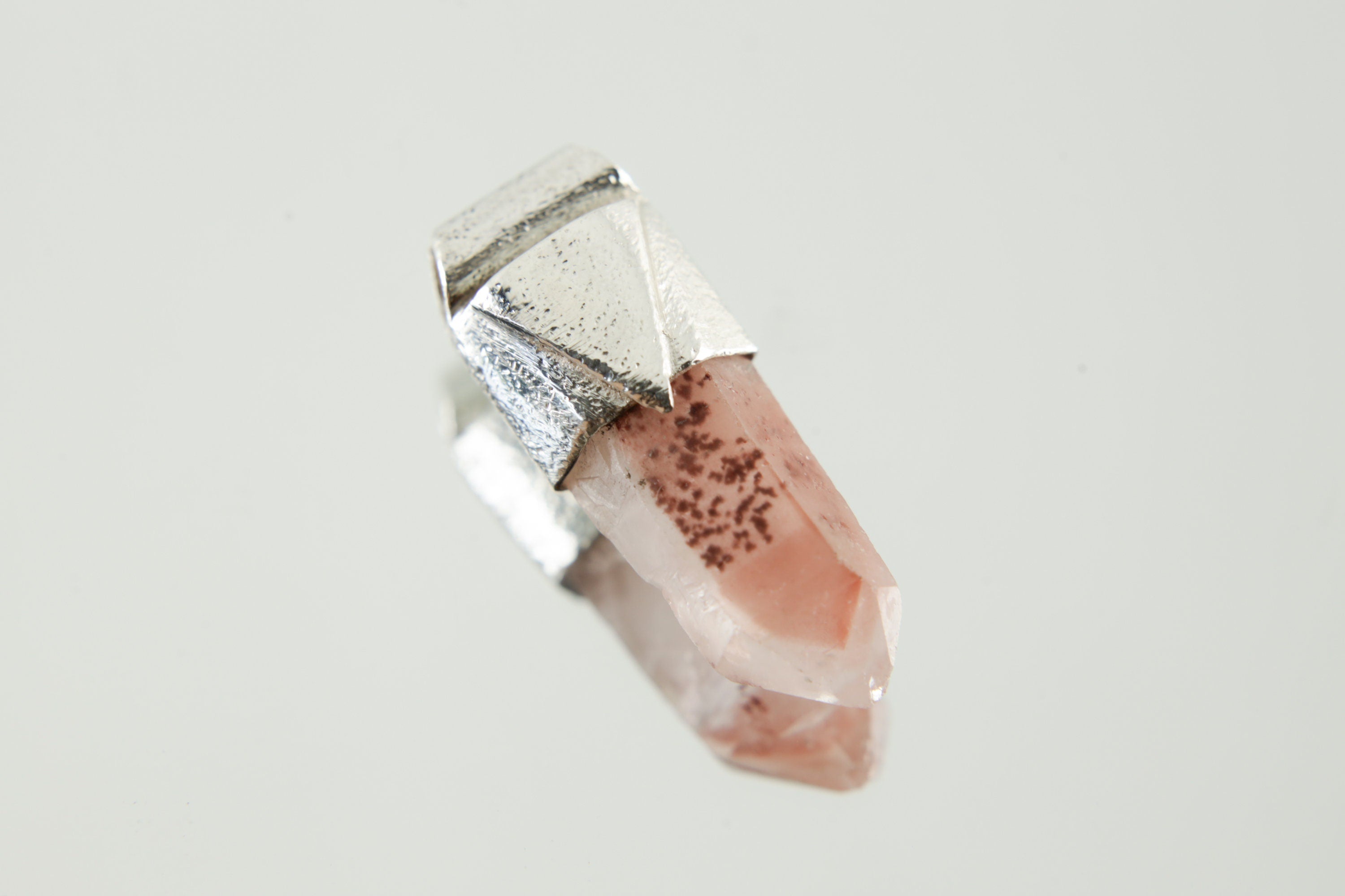 Australian Phantom Lithium Quartz Point Stack Pendant, Organic Textured 925 Sterling Silver, Heart Chakra, Libra Zodiac, Unique Gift - No/11