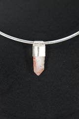 Australian Phantom Lithium Quartz Point Stack Pendant, Organic Textured 925 Sterling Silver, Heart Chakra, Libra Zodiac, Unique Gift - No/11