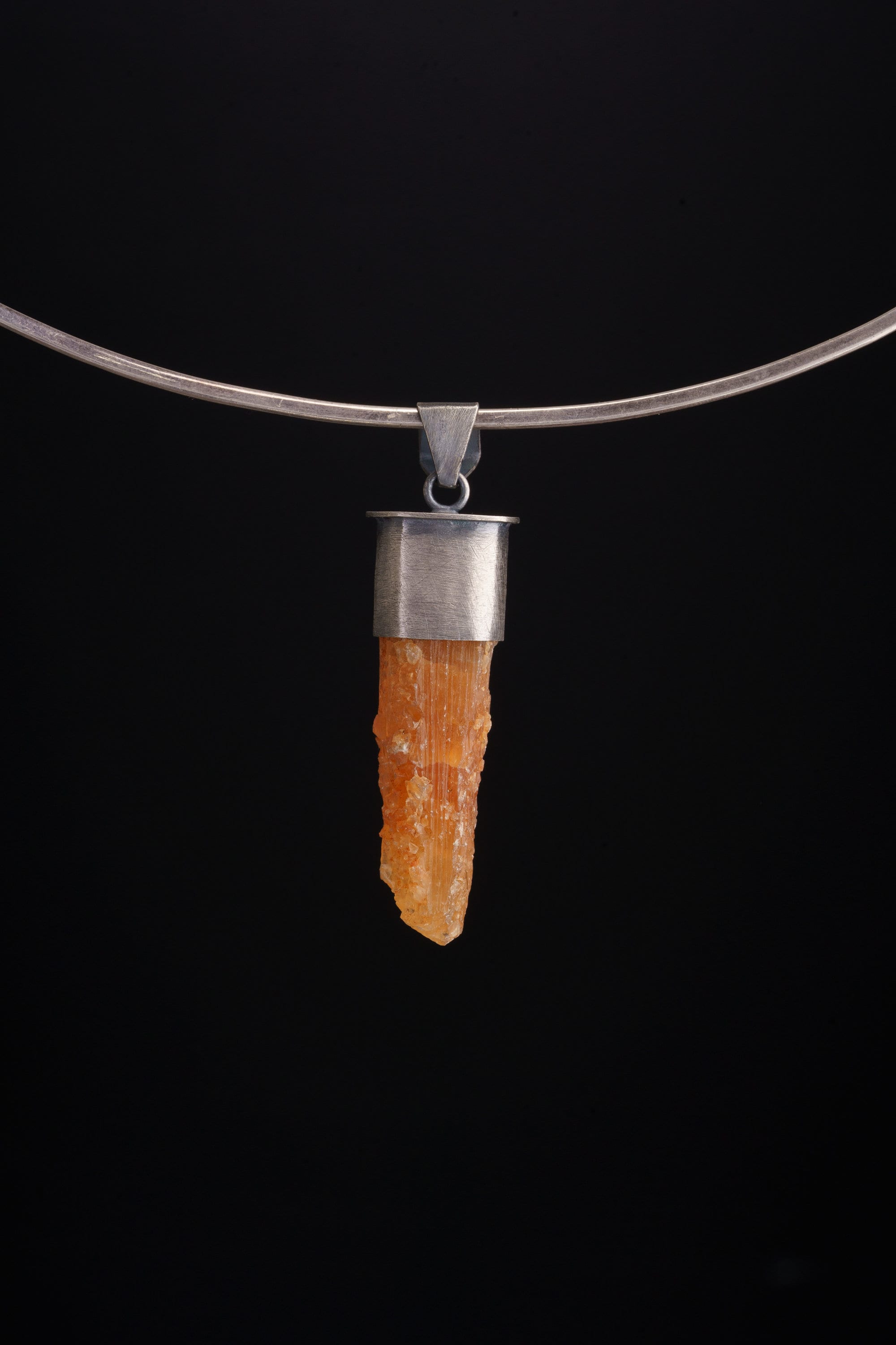 Unique Sterling Silver Pendant with Rare Orange Calcite and Faceted Ethiopian Opal Necklace, Oxidized and Textured, Crystals Amulet