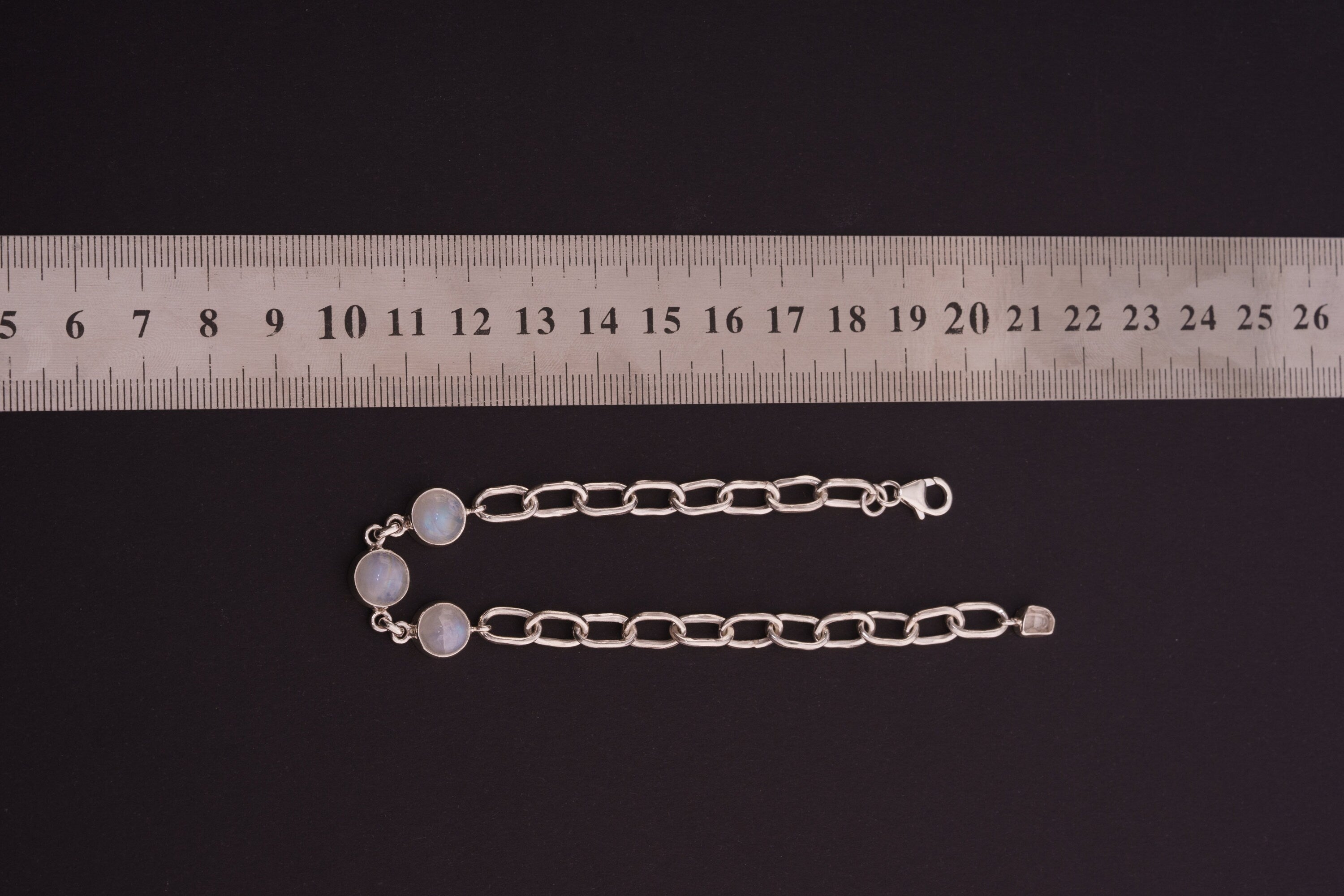 Adjustable Crystal Bracelet Three Blue Moonstones Herkimer Diamond 925 Sterling Silver Hammered Thick Link Chain Polished Finish