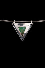 Gemmey Australian Chrysoprase Triangle - 925 Silver Pendant - Flat - Textured - High Shine Polished - Powerful Emotional Healing