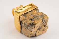 Gold Plated Pyrite Cube Beacon - Sterling Silver Pendant - Hammered Texture - Gold Plated