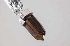 Smoky Quartz Point Pendant - Sterling Silver - Hammer Texture & Shiny Finish