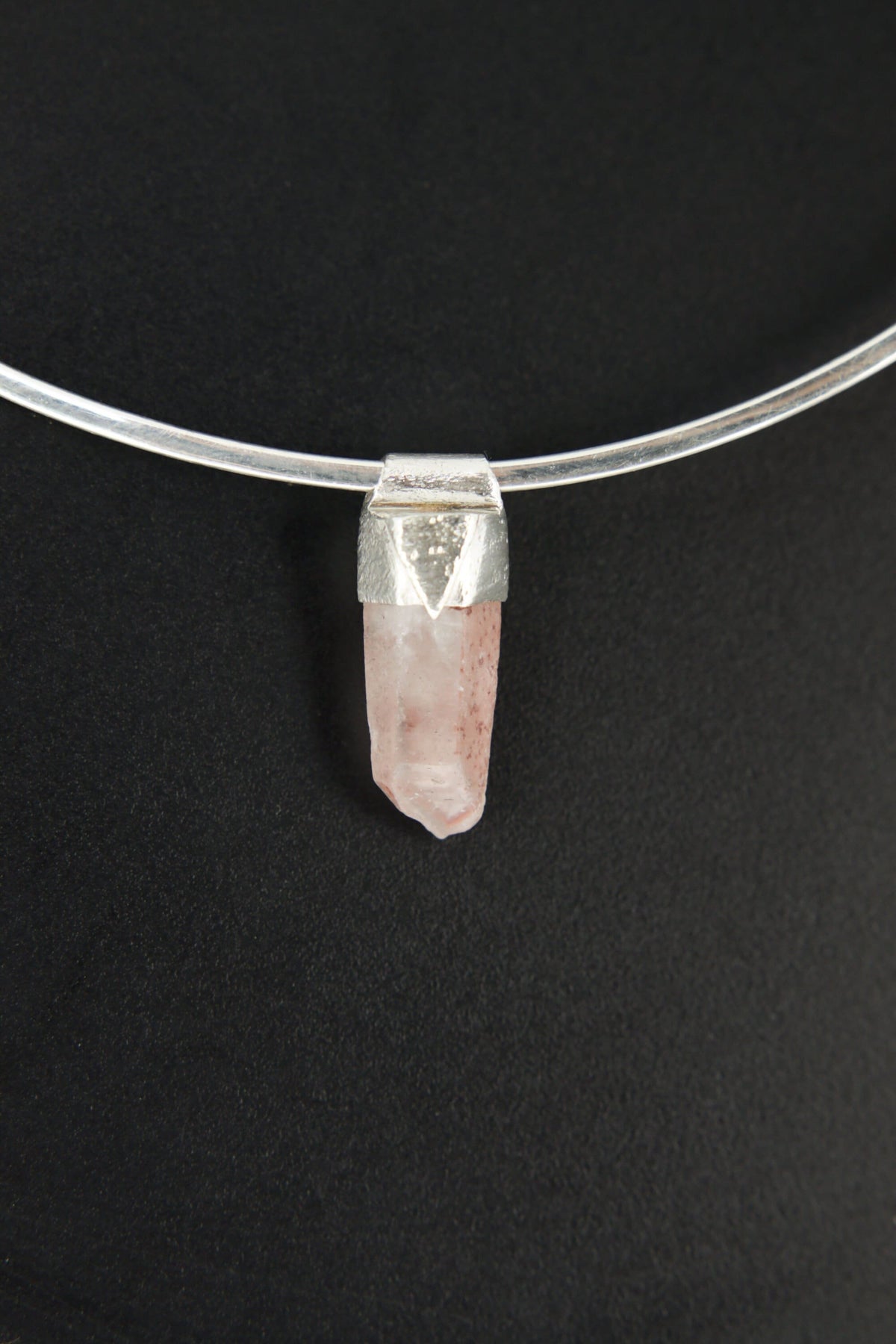 Australian Phantom Lithium Quartz Point Stack Pendant, Organic Textured 925 Sterling Silver, Heart Chakra, Libra Zodiac,Unique Gift - No/03