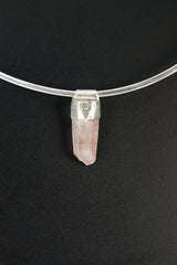 Australian Phantom Lithium Quartz Point Stack Pendant, Organic Textured 925 Sterling Silver, Heart Chakra, Libra Zodiac,Unique Gift - No/03