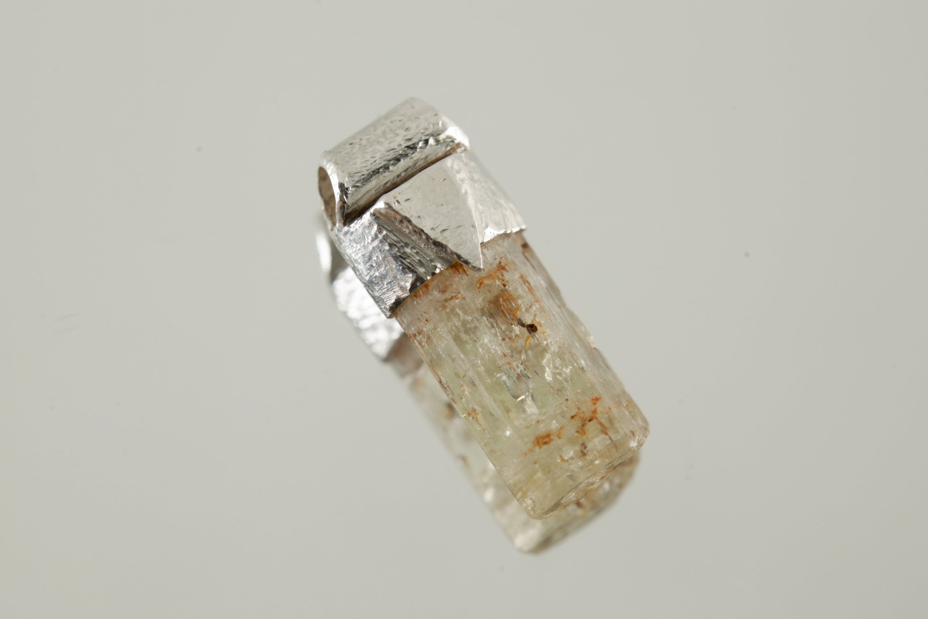 Terminated Australian Natural Gem Aquamarine Stack Pendant, Organic Textured 925 Sterling Silver, Throat Chakra, Pisces Zodiac,Unique Gift