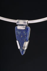 Spear-Shaped Lapis Lazuli Pendant - Oxidised & Brushed Sterling Silver - Strong Claw Setting - Crystal Pendant