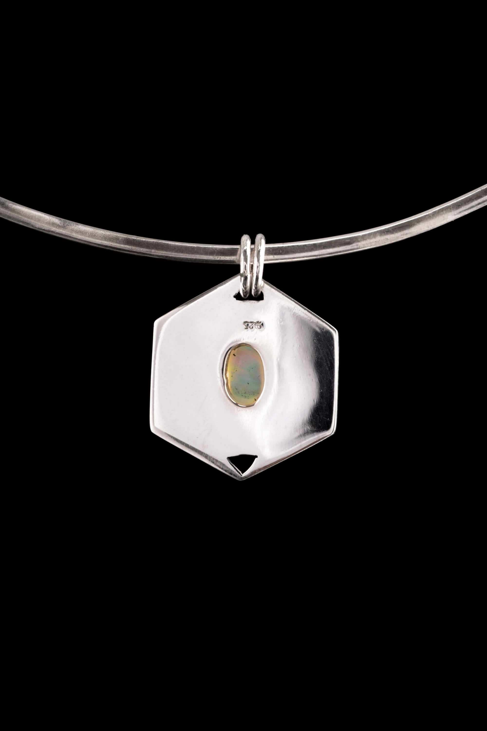 Fiery Ethiopian Opal Cabochon - Sterling Silver Pendant - High Shiny Finish