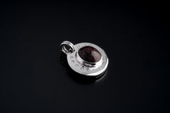 Gemmy Ruby Cabochon Pendant, Sterling Silver, Shiny Finish, Textured Design, Heart Chakra, Leo Zodiac, Passion and Vitality