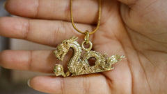 Dragon Pendant with Aurelian Wyvern Crest, Gold Plated Brass Cast Pendant , Enchanting Necklace Charm and Protective Talisman