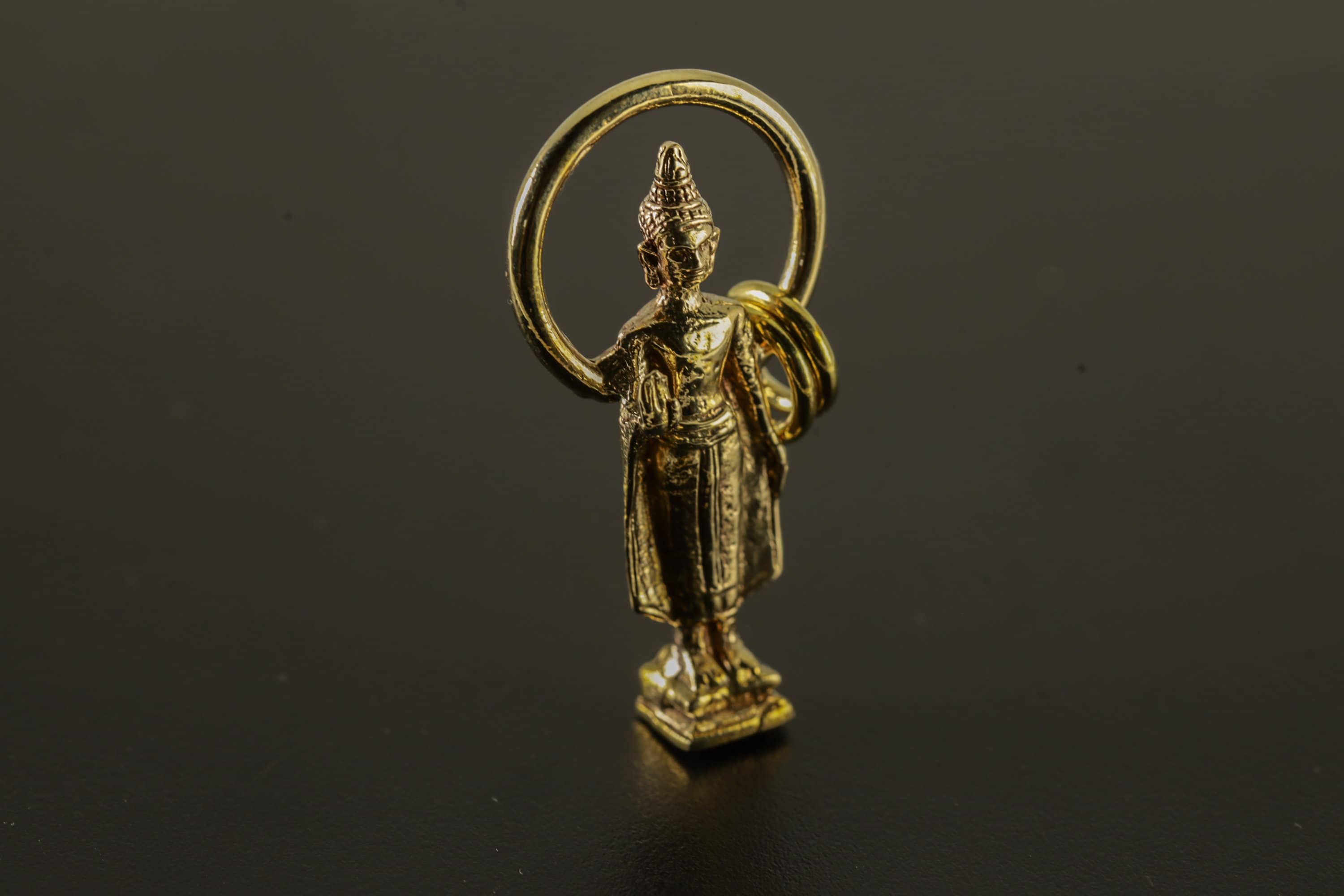 Gold Plated Brass Buddhist Pendant Necklace with Blessing Aura Verdana Buddha Talisman, Spiritual Charm for Enlightenment