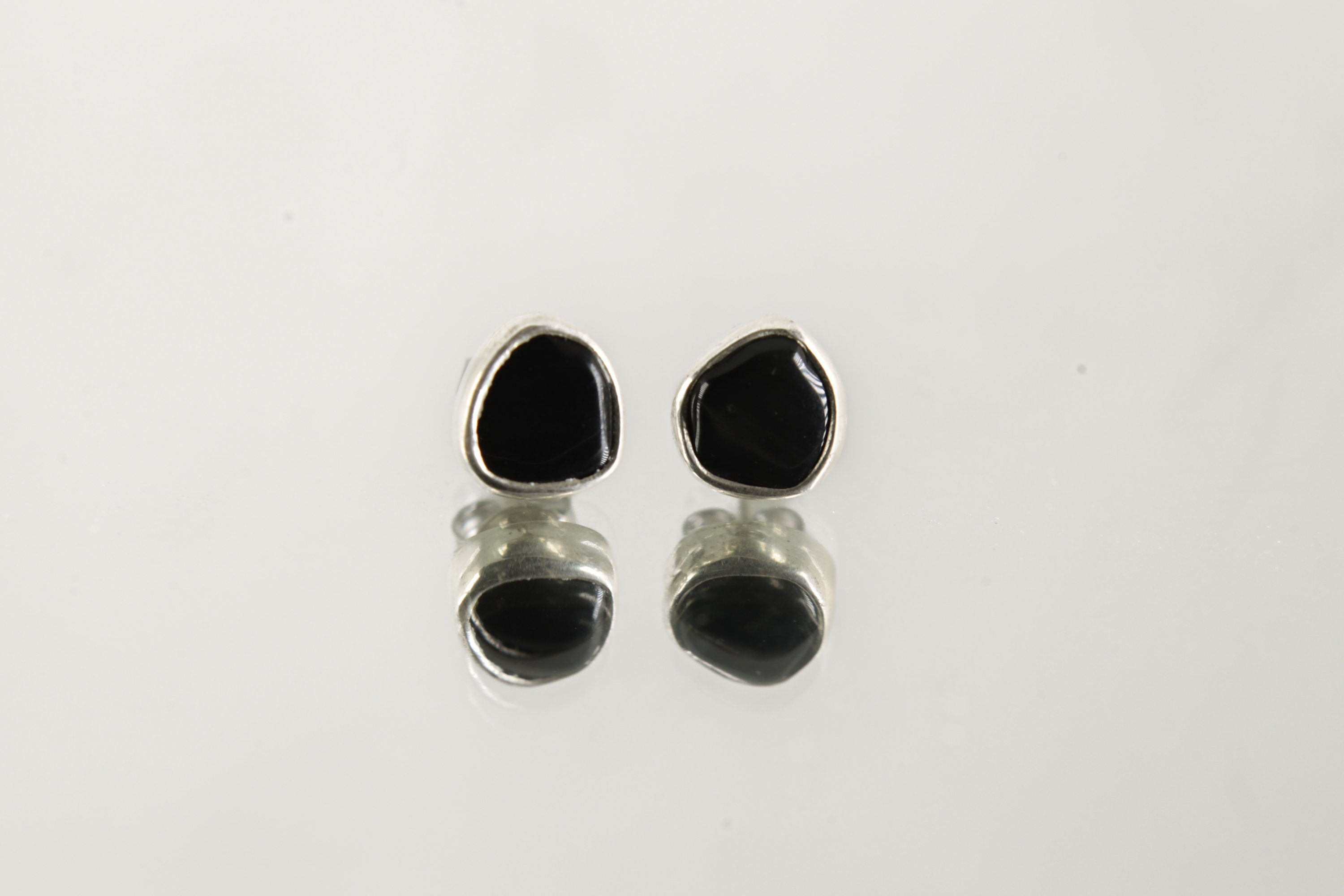 Organic Shaped Onyx Stud Earrings, Sterling Silver with Polished Finish, Freeform Earring Studs, Modern Minimalist Jewelry