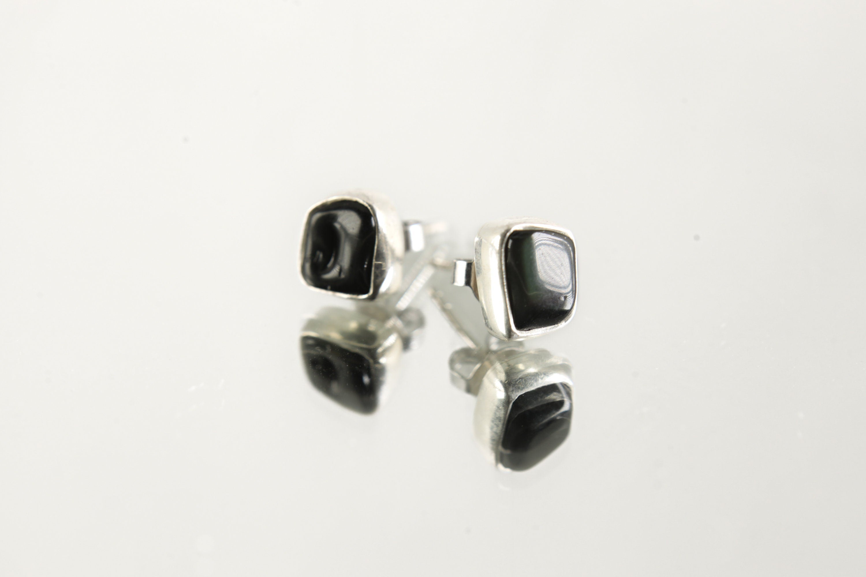 Organic Shaped Onyx Stud Earrings, Sterling Silver with Polished Finish, Freeform Earring Studs, Modern Minimalist Jewelry