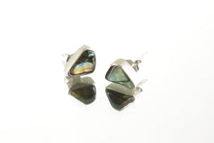 Sterling Silver Earrings with Organic Shaped Rainbow Labradorite, Polished Finish, Freeform Studs, Spiritual Growth & Balance