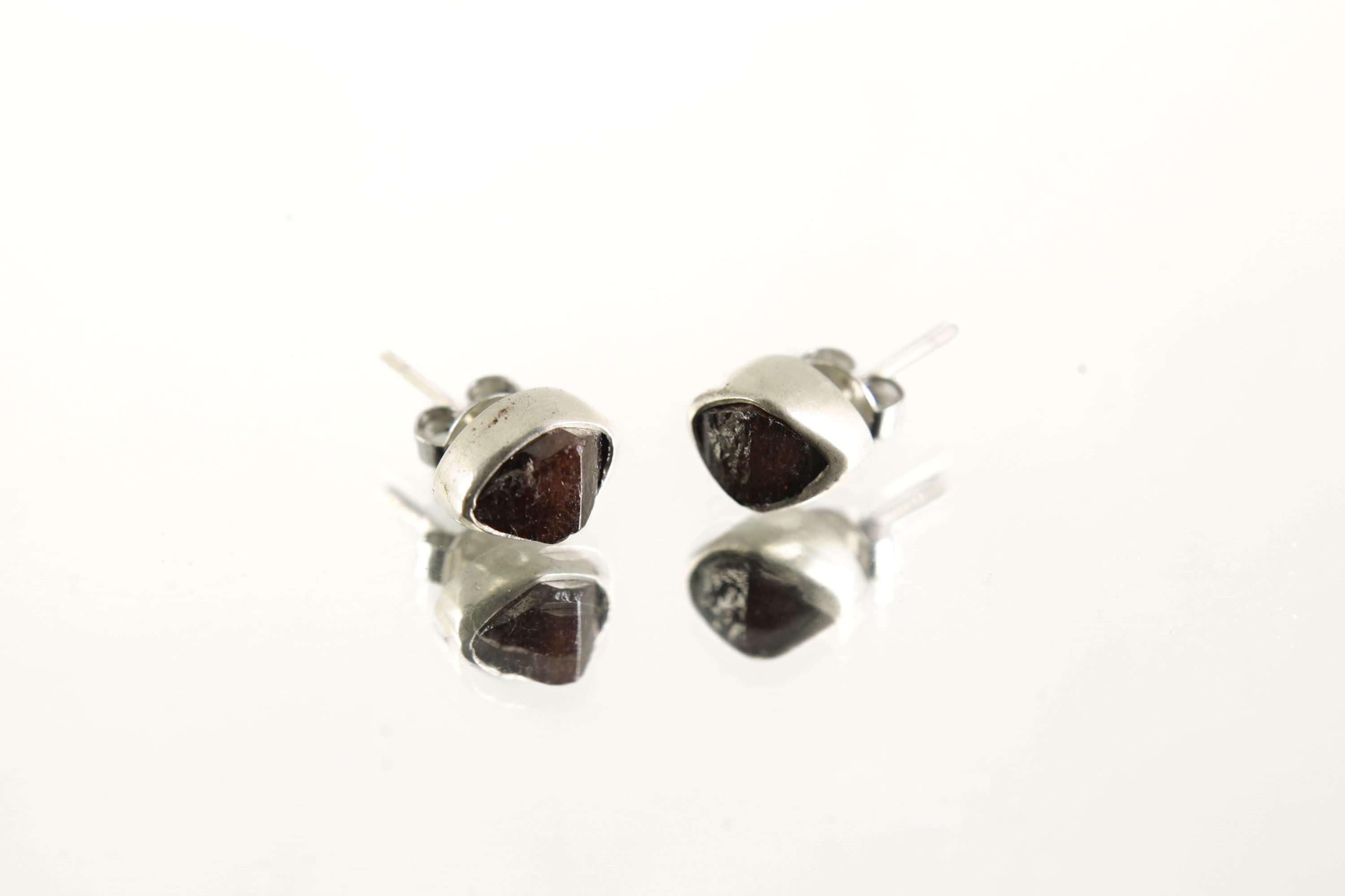 Raw Australian Terminated Red Garnet Pair- Sterling Silver - High Shine - Freeform Earring Studs