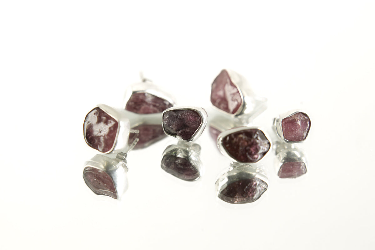 Rubellite Pink Tourmaline - Pick your organic shaped Pair - Sterling Silver - Polished Finish - Freeform Earring Studs