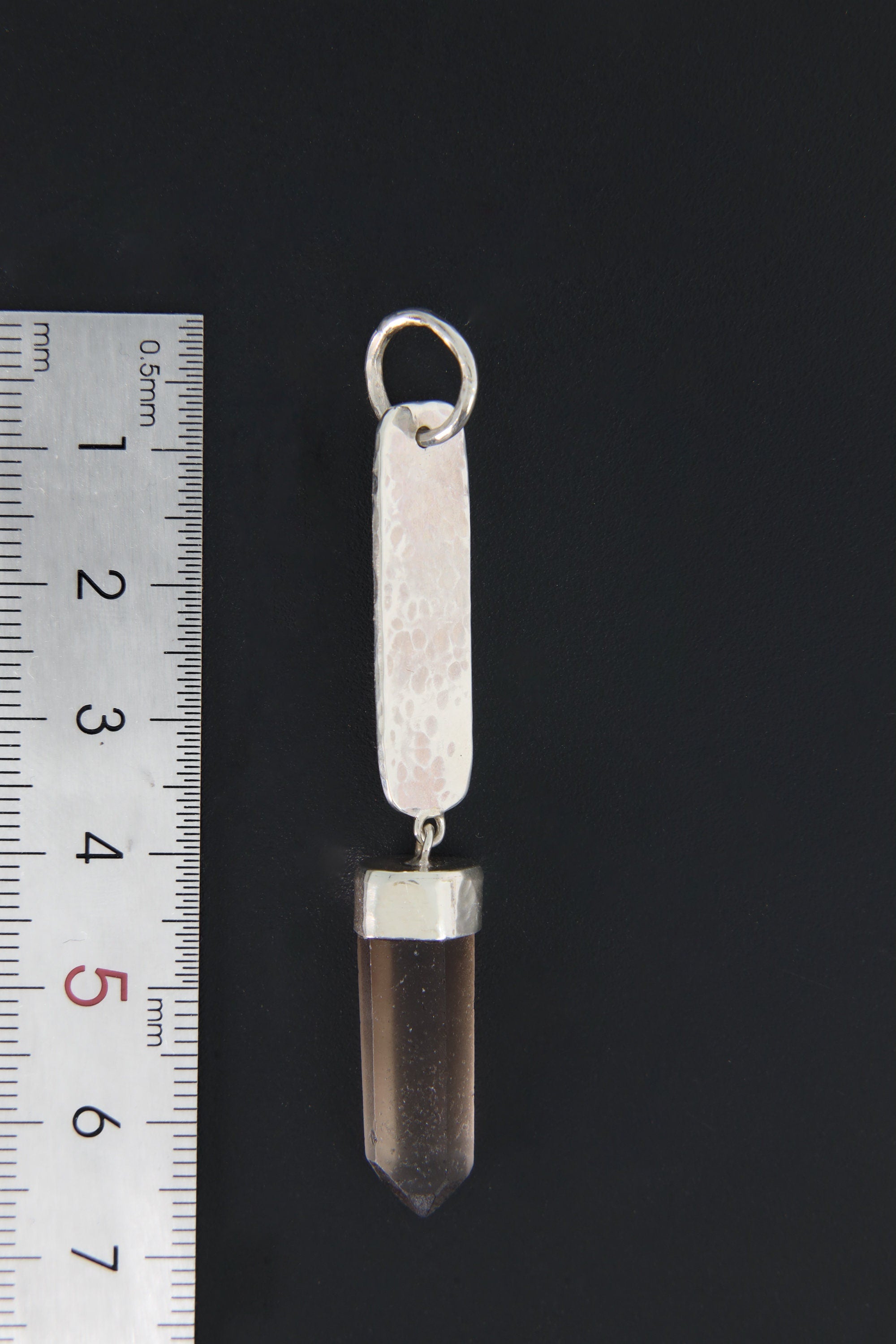 Luminous Shadow Citrine Portal Pendant: Smoky Citrine Window Quartz Point - Sterling Silver - Hammer Texture and Shiny Finish