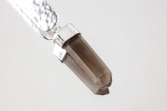 Luminous Shadow Citrine Portal Pendant: Smoky Citrine Window Quartz Point - Sterling Silver - Hammer Texture and Shiny Finish