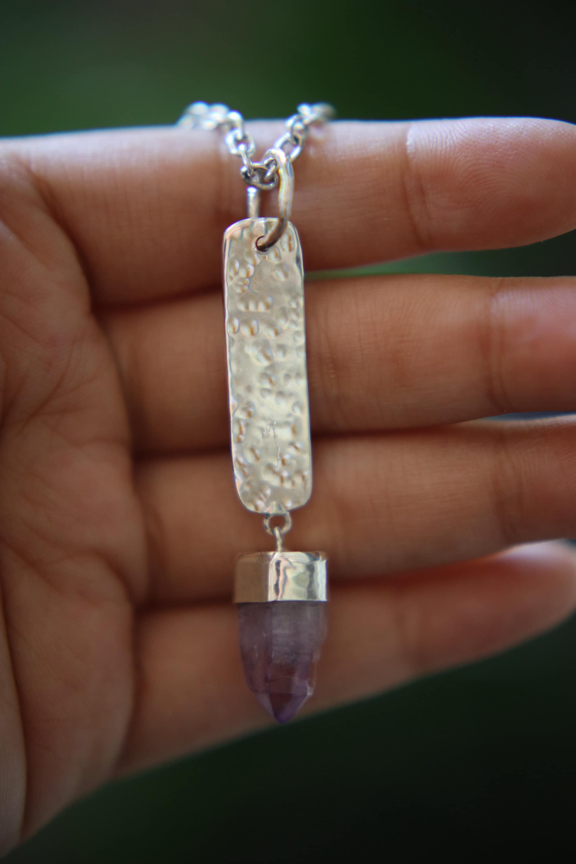 Vera Cruz Amethyst Pendant - Sterling Silver - Hammer Texture & Shiny Finish