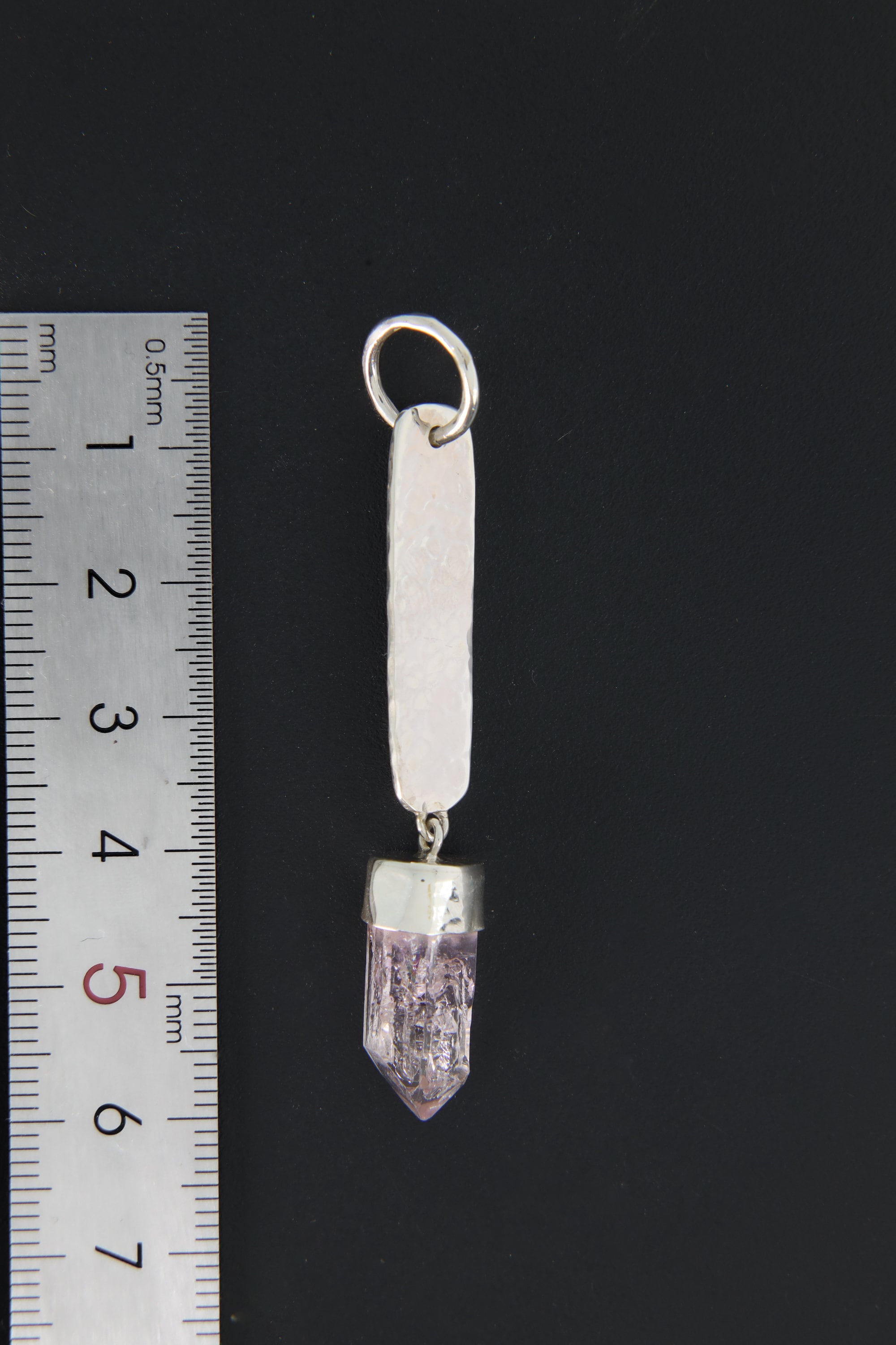 Vera Cruz Amethyst With anhydro Inclusions Pendant - Sterling Silver - Hammer Texture & Shiny Finish