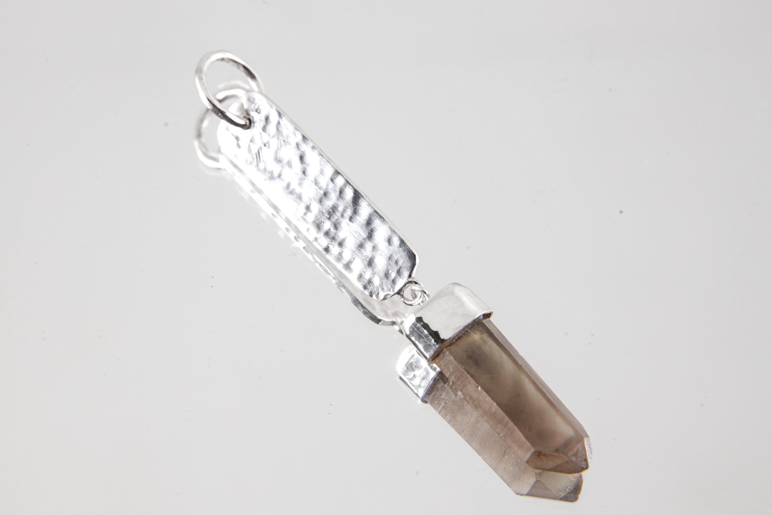 Smoky Phantom Quartz Point From Australia - Textured & Sterling Silver Pendant