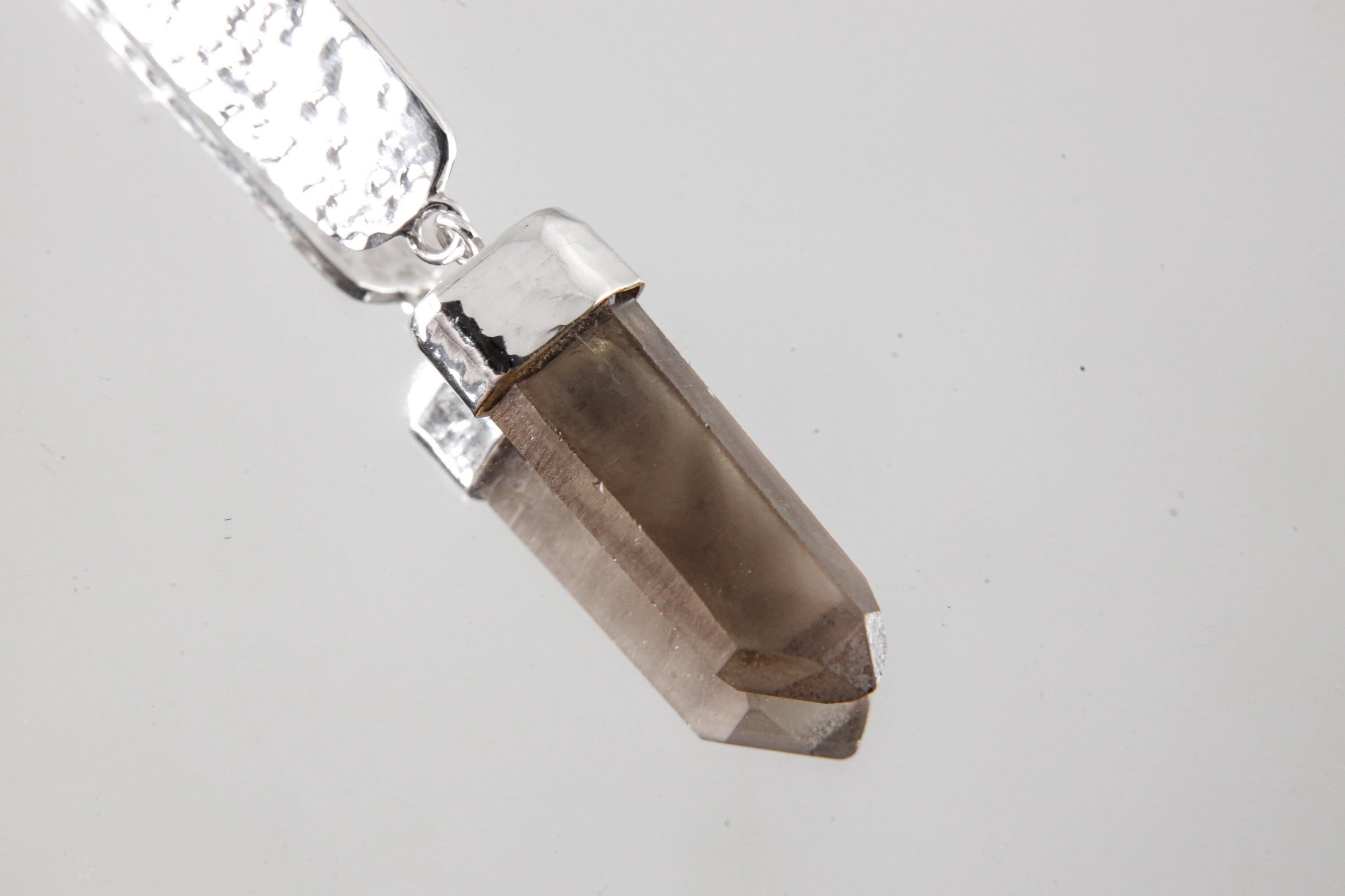 Smoky Phantom Quartz Point From Australia - Textured & Sterling Silver Pendant