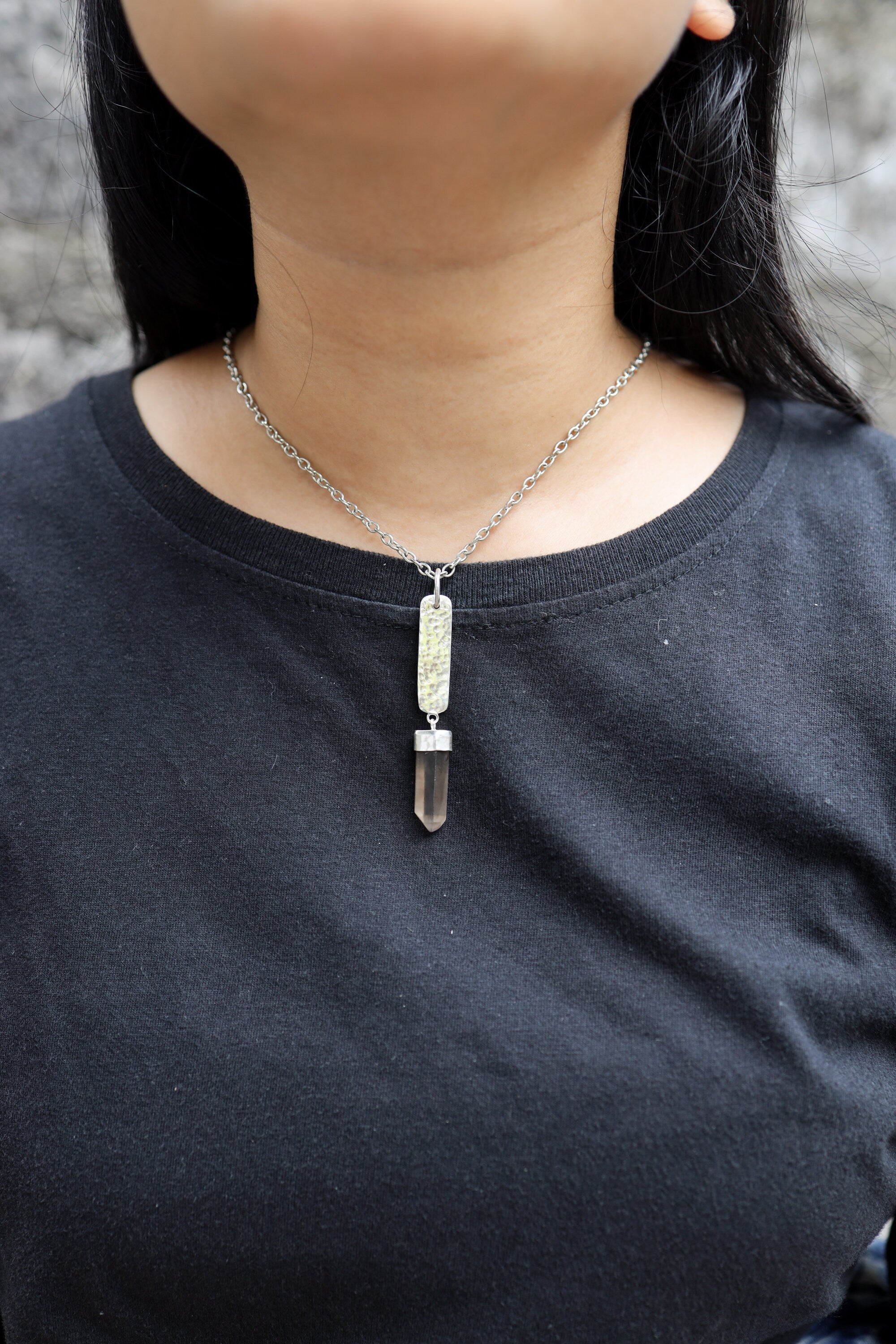 Smoky Phantom Quartz Point From Australia - Textured & Sterling Silver Pendant