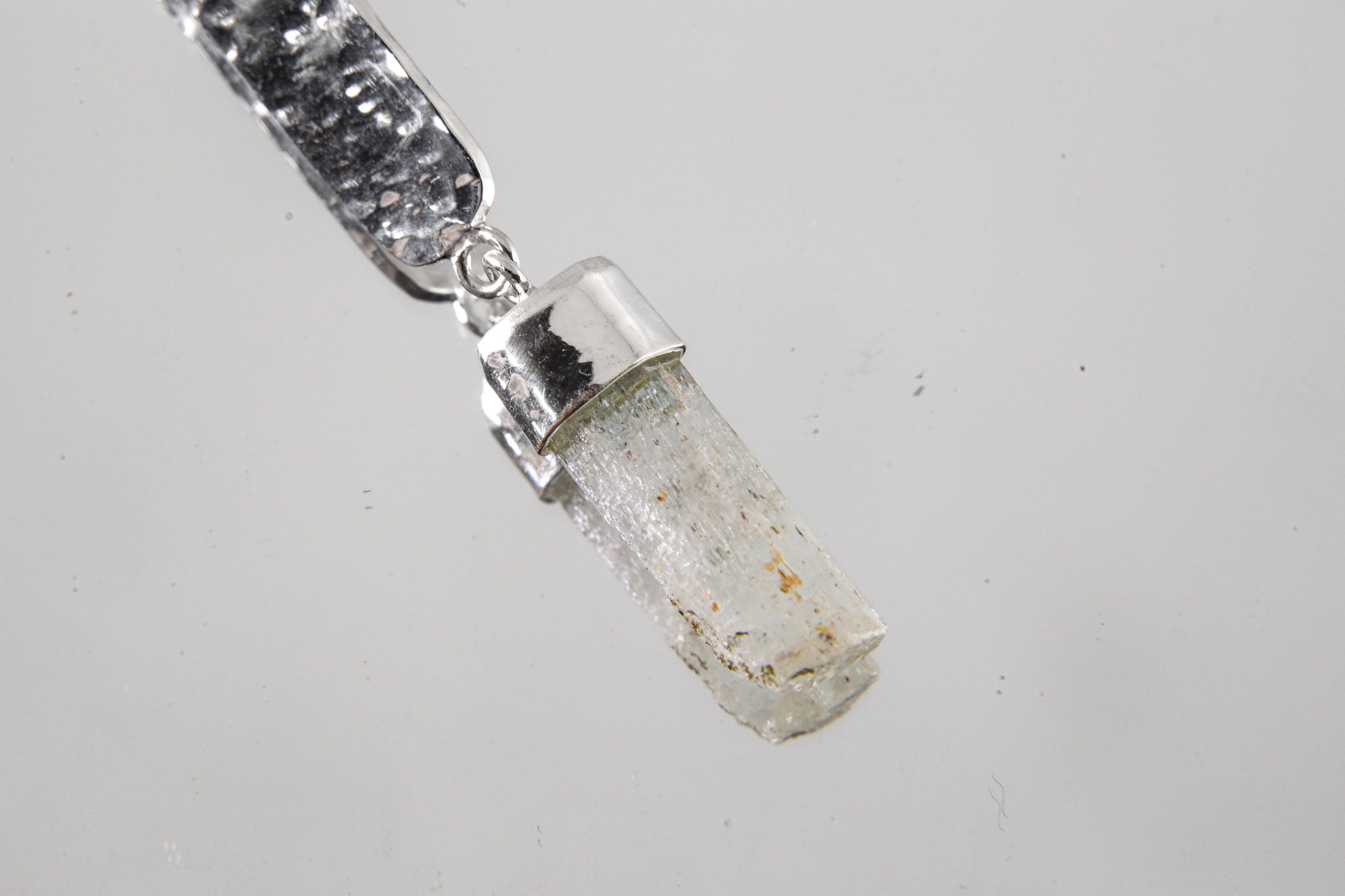 Natural Gem Aquamarine from Australian - Textured & Sterling Silver Pendant - Flat