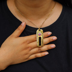 Ruby & Black Tourmaline - Brass Pendant - Gold Plated - Harmony and Contrast