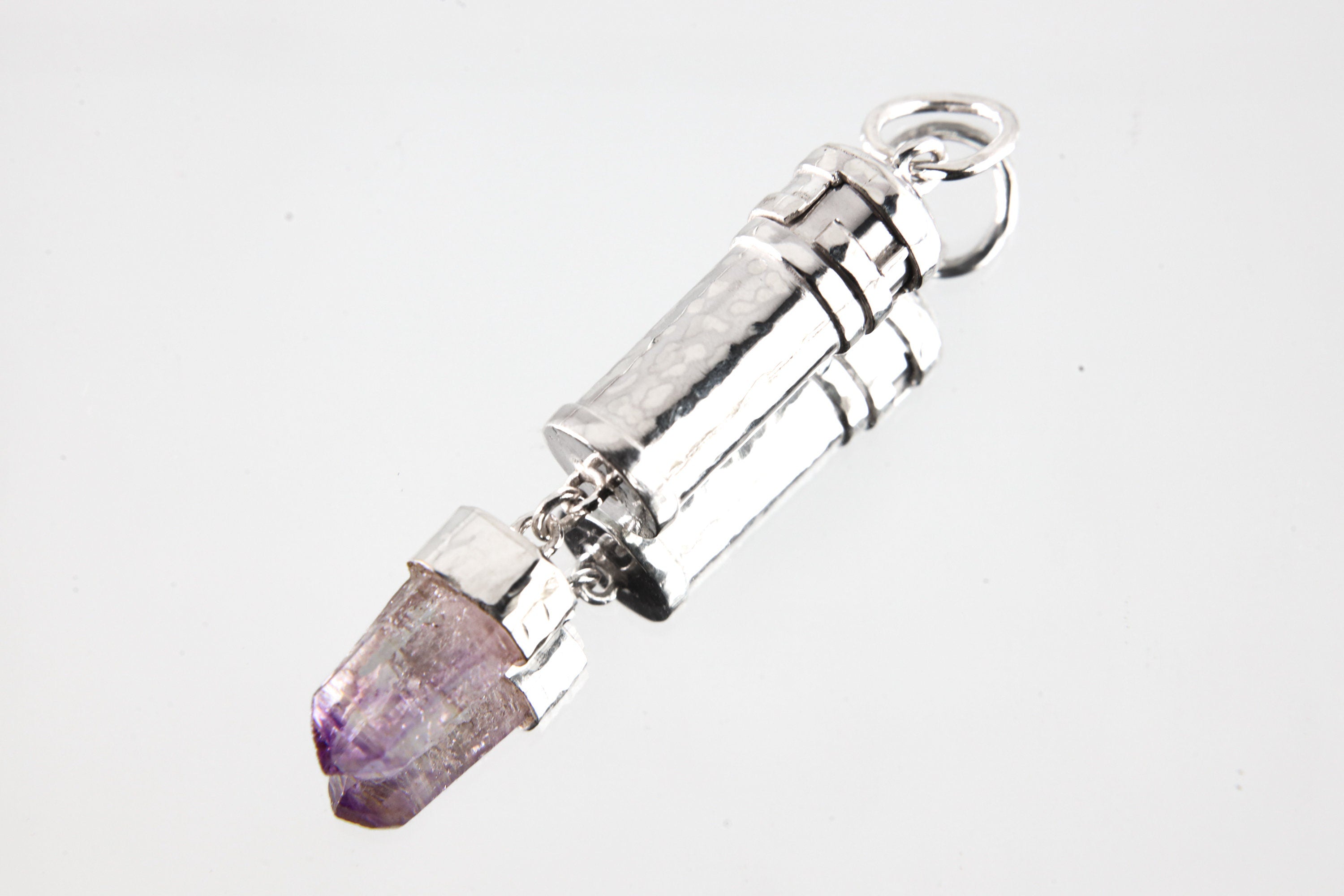 Vera Cruz Amethyst - Sizable Solid Capsule Locket - Stash Urn - Textured & Sterling Silver Pendant