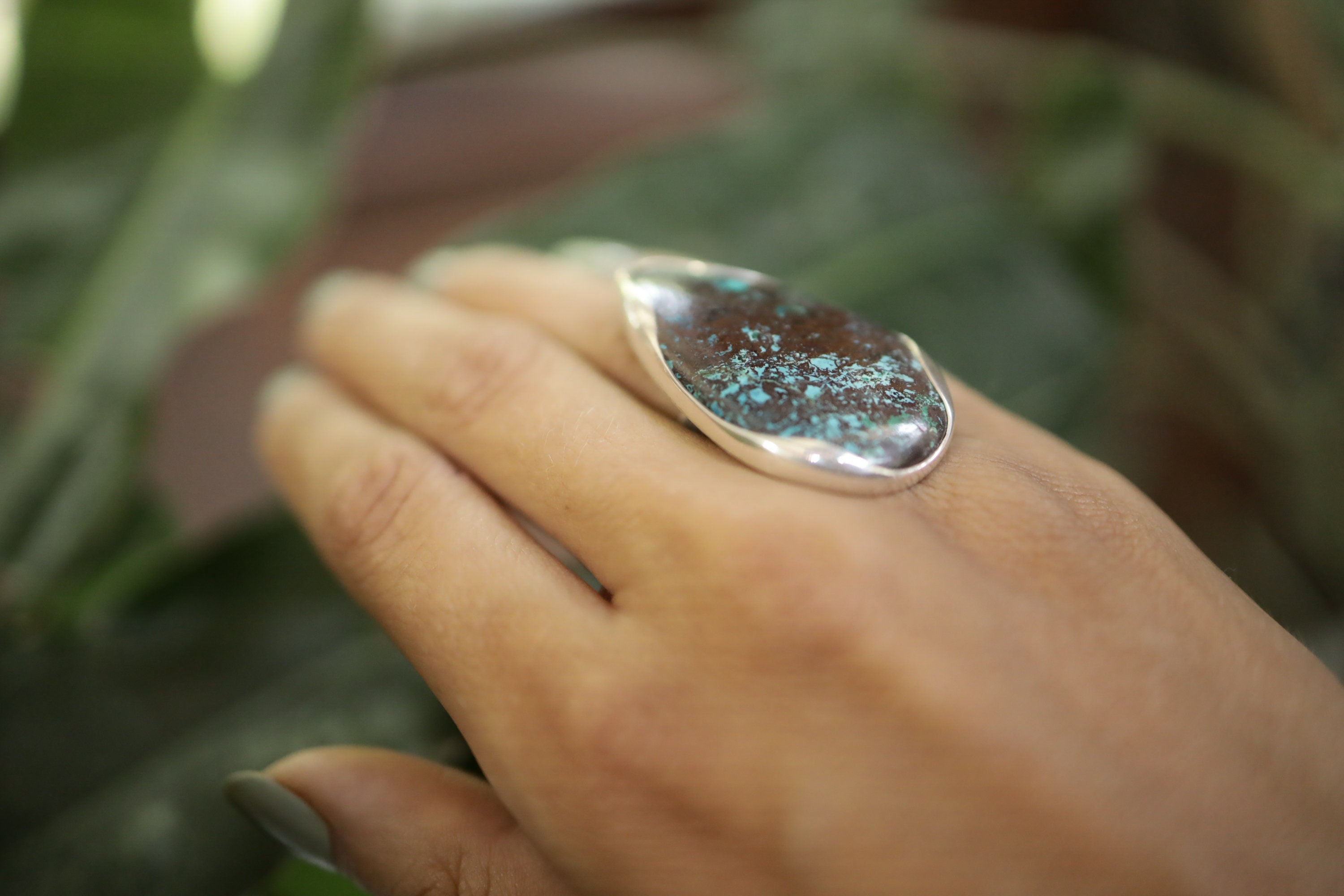 Sterling Silver Adjustable Ring, Large Teardrop Himalayan Turquoise, Textured Ring Band, modern Wavey Bezel Unisex Design Fits Sizes 5-12 US