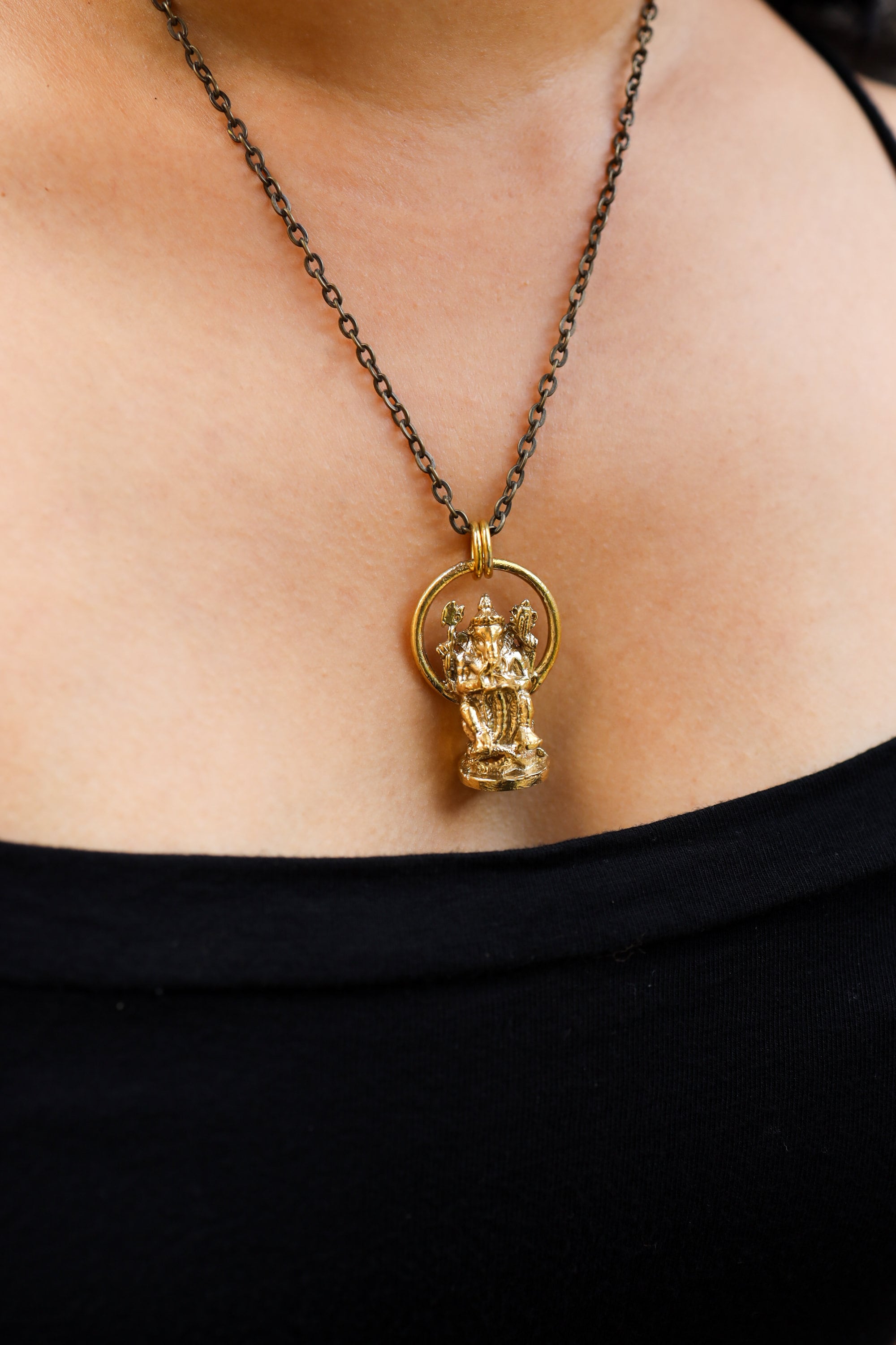 Cast Pendant with Radiant Ganesha Amulet - Gold Plated Brass Charm - Abundance & Protection, Hindu Symbolic Jewelry