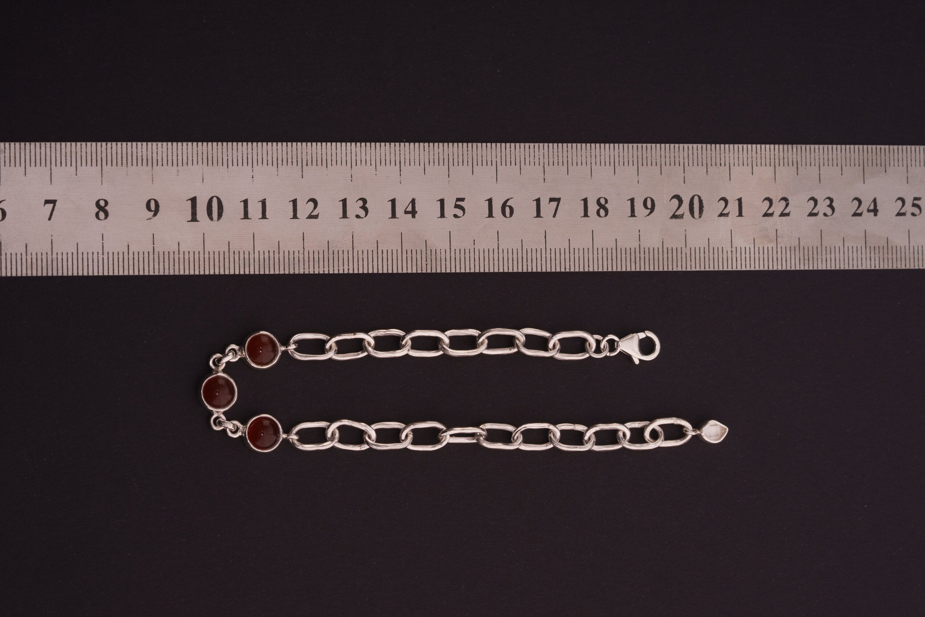 Adjustable Crystal Bracelet with Red Australian Carnelian, Herkimer Diamond 925 Sterling Silver Chain, Hammered Thick Link, Polished Finish