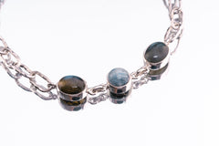 Adjustable Crystal Bracelet with Moonstone, Labradorite, and Herkimer Diamond - 925 Sterling Silver, Hammered Link Chain, Polished Finish