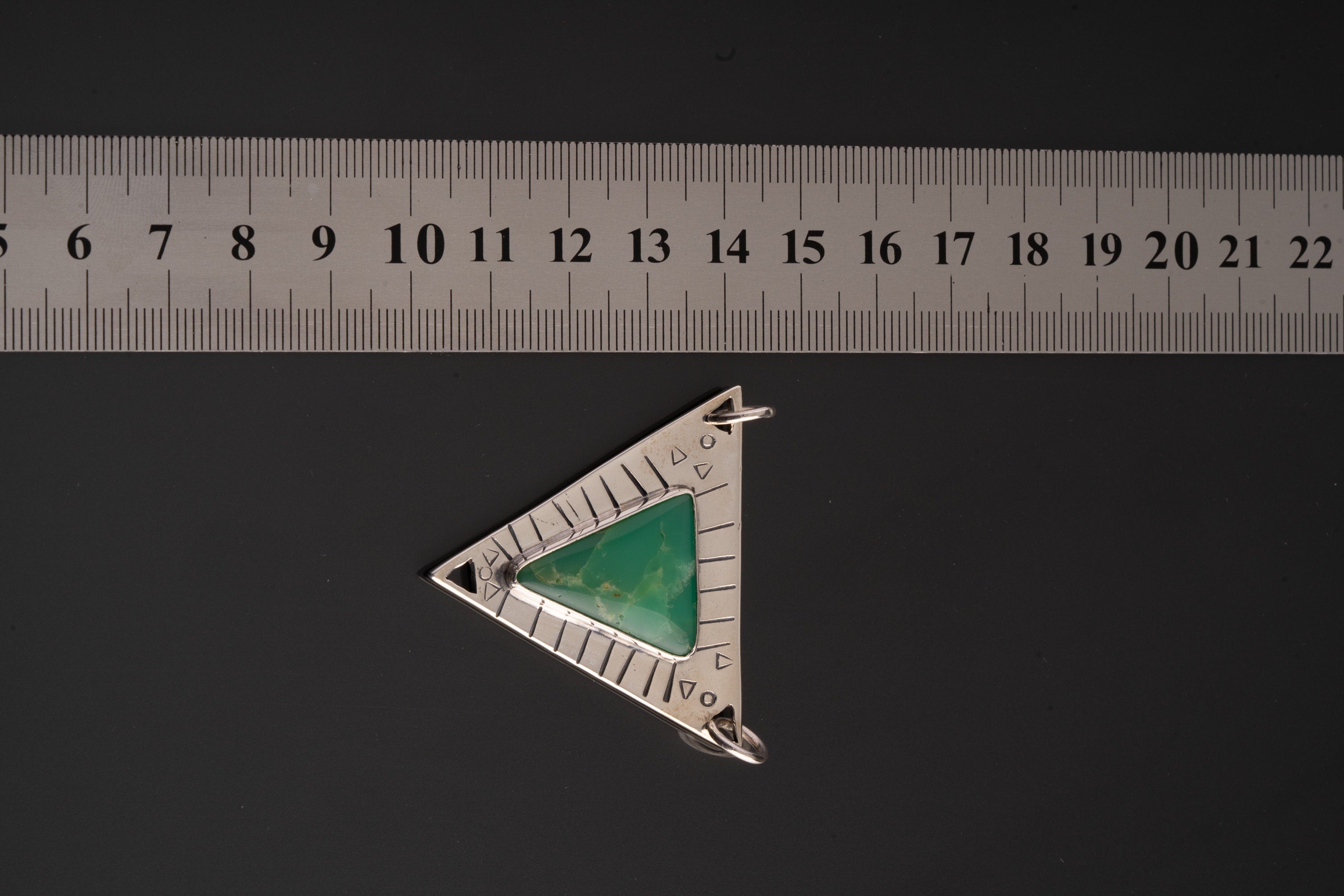 Gemmey Australian Chrysoprase Triangle - 925 Silver Pendant - Flat - Textured - High Shine Polished - Powerful Emotional Healing