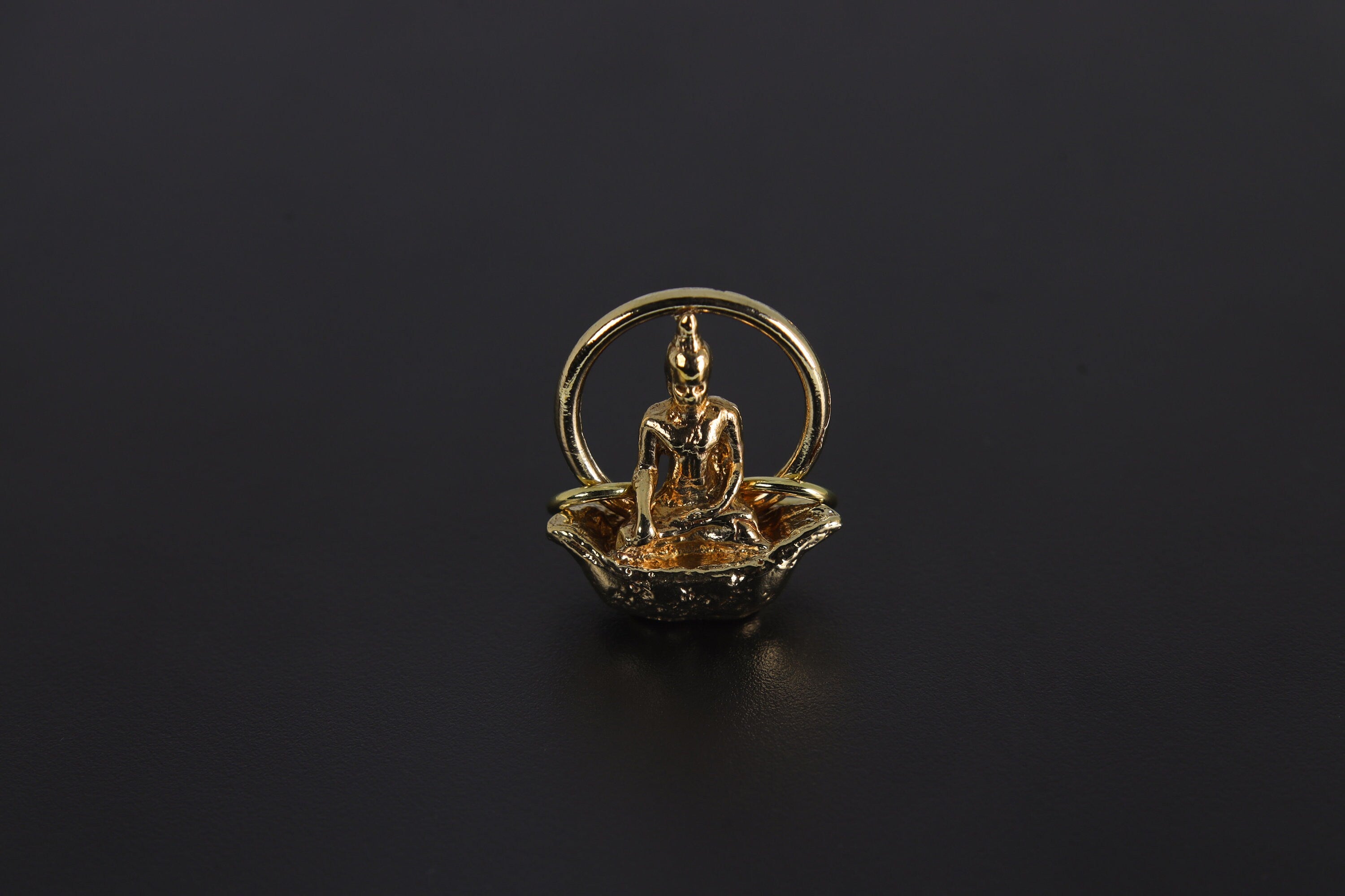 Cast Pendant with Buddha Sitting on Boat Talisman, Gold Plated Brass Charm, Inner Peace & Prosperity, Buddhist Spiritual Jewelry