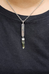 Raw Gem Himalayan Quartz Pendant - Sterling Silver & Textured - Flat Shape