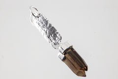 Smoky Quartz Point Pendant - Sterling Silver - Hammer Texture & Shiny Finish