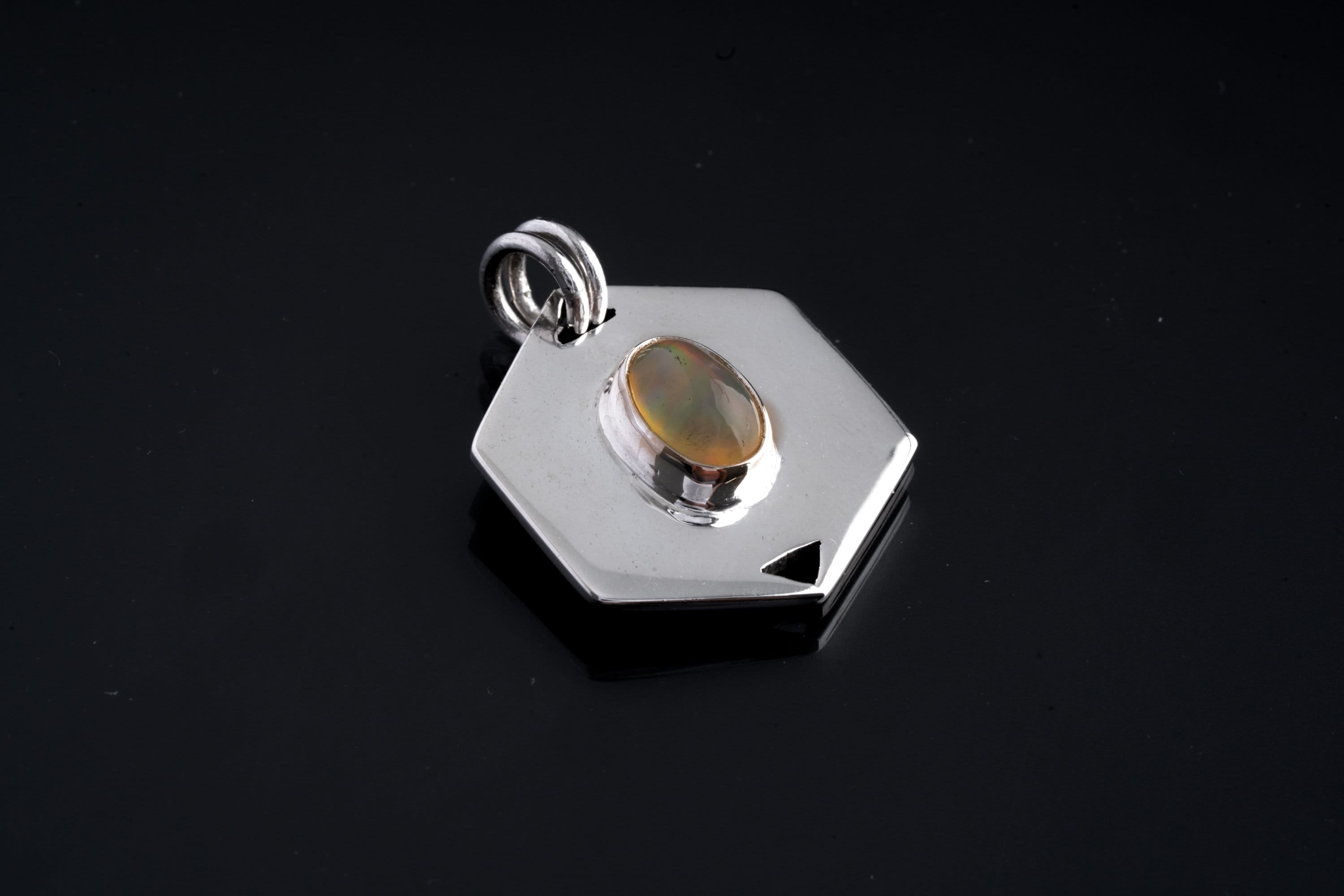 Fiery Ethiopian Opal Cabochon - Sterling Silver Pendant - High Shiny Finish