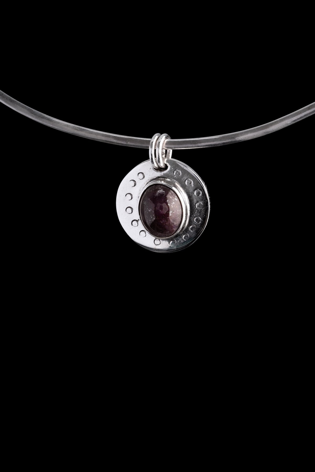 Gemmy Ruby Cabochon Pendant, Sterling Silver, Shiny Finish, Textured Design, Heart Chakra, Leo Zodiac, Passion and Vitality