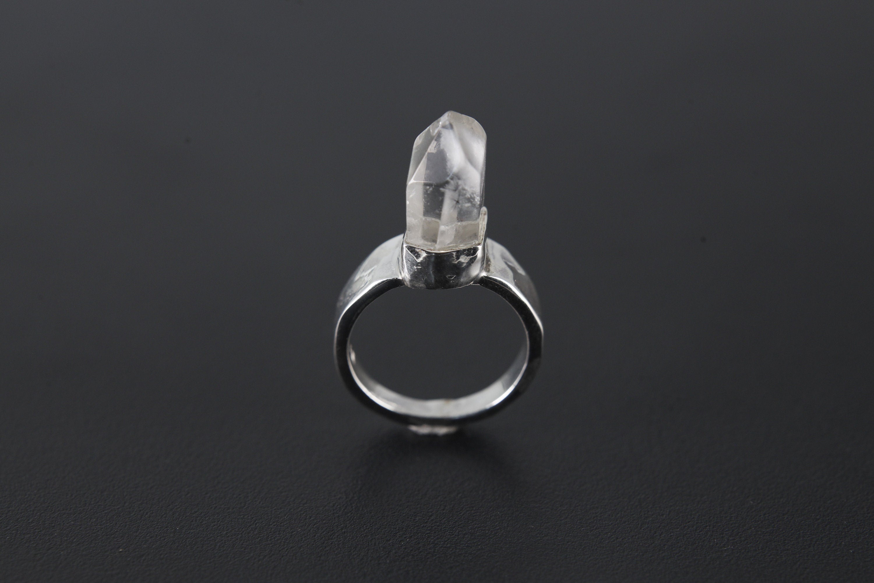 Extra Pointy Protective Cacoxenite Quartz Point Ring - Sterling Silver 925 - Hammered Ring Band - Polished Finish - Size 5 US - NO/05