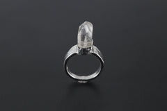 Extra Pointy Protective Cacoxenite Quartz Point Ring - Sterling Silver 925 - Hammered Ring Band - Polished Finish - Size 5 US - NO/05