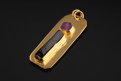 Ruby & Black Tourmaline - Brass Pendant - Gold Plated - Harmony and Contrast