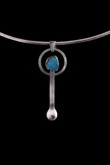 Blue Apatite - Spice / Ceremonial Spoon - 925 Cast Silver - Unique Brushed Texture - Crystal Pendant Necklace