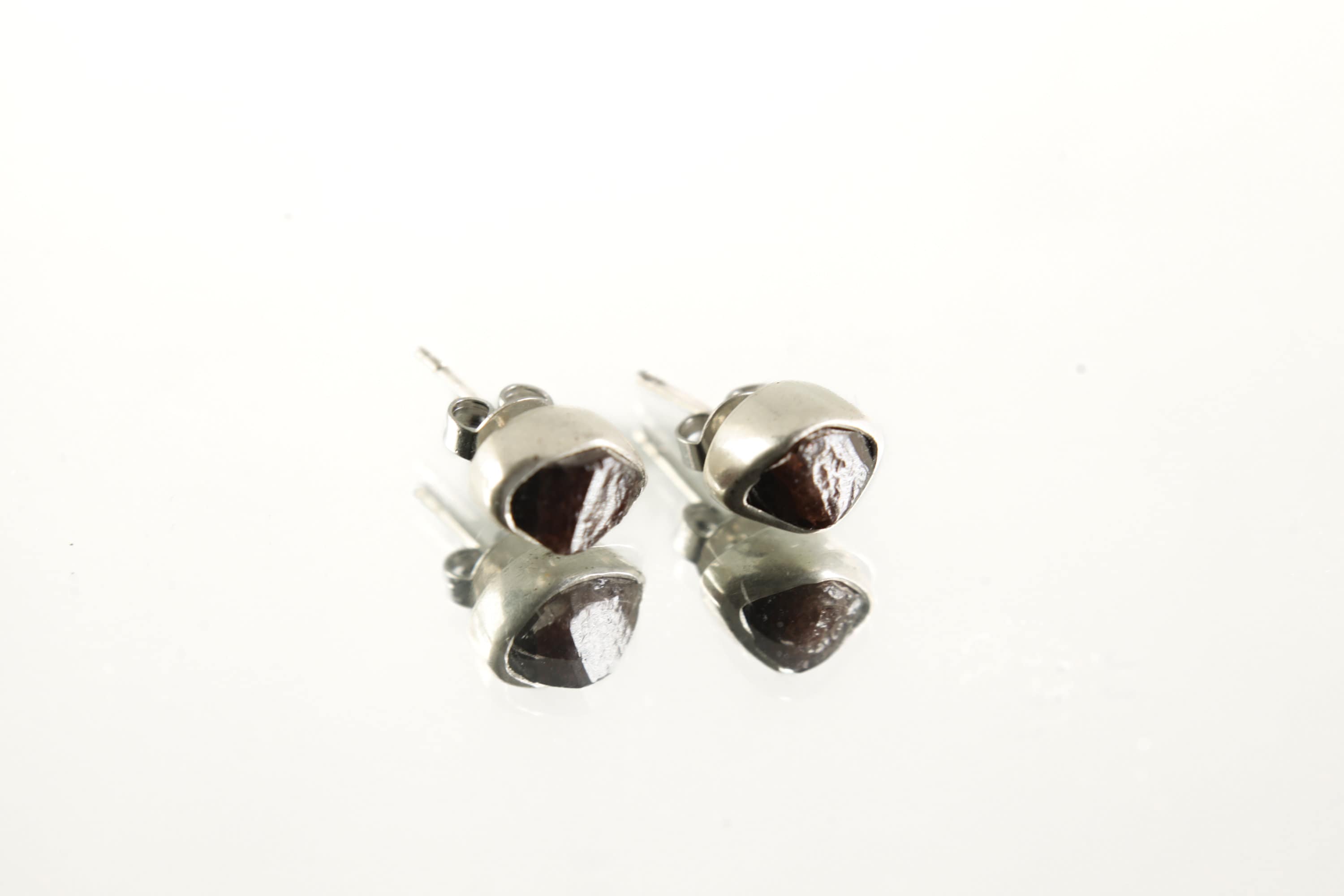 Raw Australian Terminated Red Garnet Pair- Sterling Silver - High Shine - Freeform Earring Studs