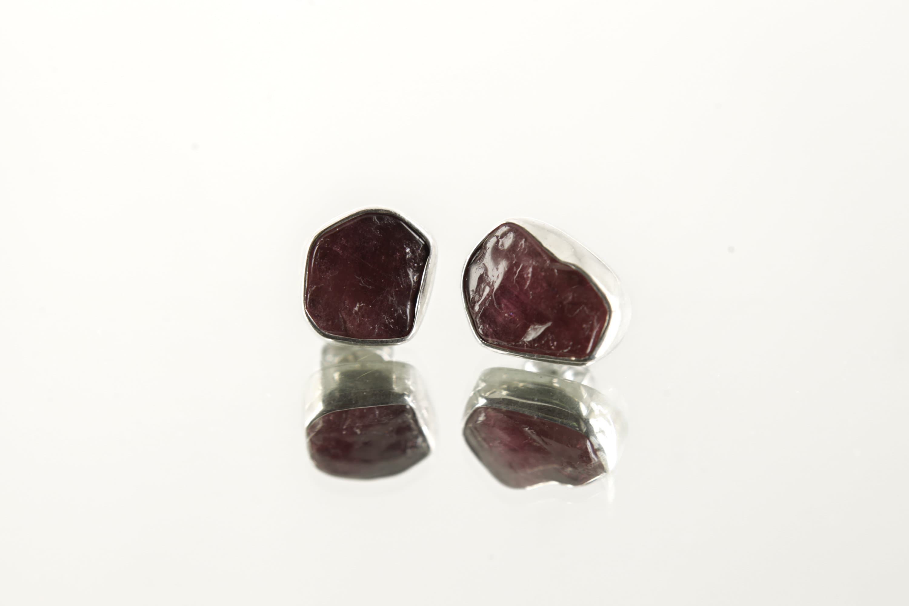 Rubellite Pink Tourmaline - Pick your organic shaped Pair - Sterling Silver - Polished Finish - Freeform Earring Studs